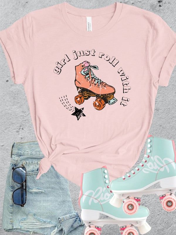 Girl Just Roll With It Retro Graphic Tee