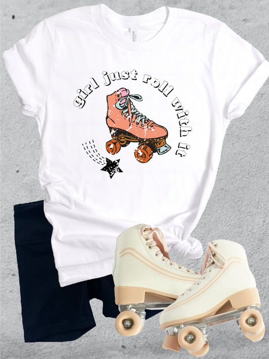 Girl Just Roll With It Retro Graphic Tee