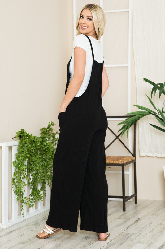 Wide Leg Premium Cotton Rib Overalls