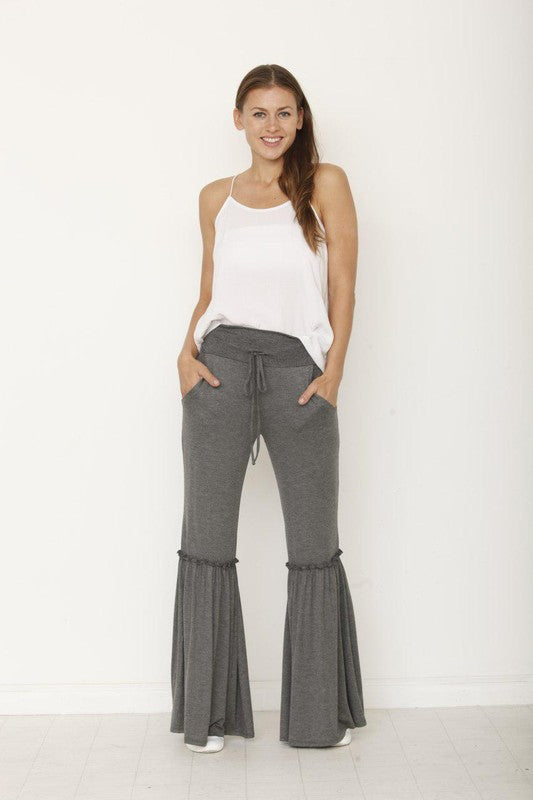 Drawstring Ruffle Wide Leg Lounge Pants