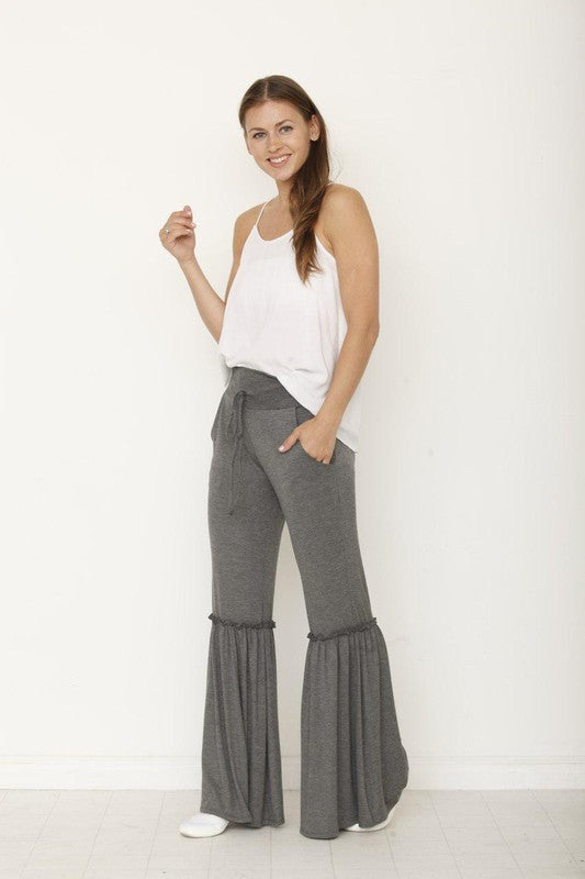 Drawstring Ruffle Wide Leg Lounge Pants