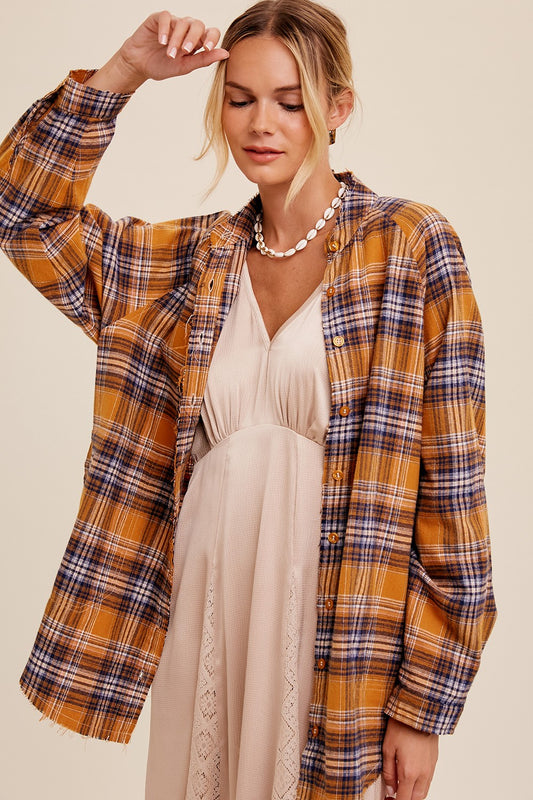 Loose Fit Button-Down Plaid Over Shirt