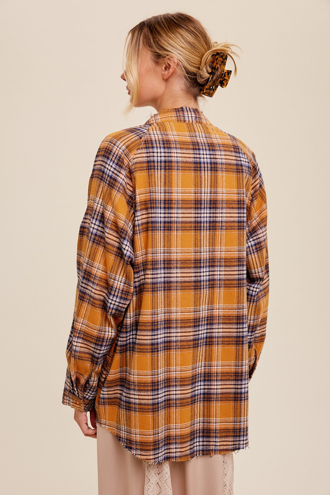 Loose Fit Button-Down Plaid Over Shirt