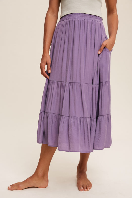 Classic Tiered Maxi Skirt in Lavender