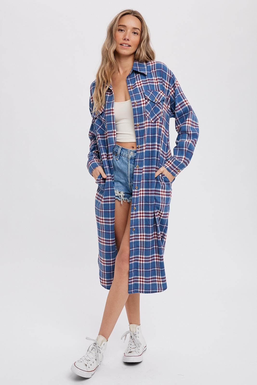 Flannel Plaid Longline Shirt