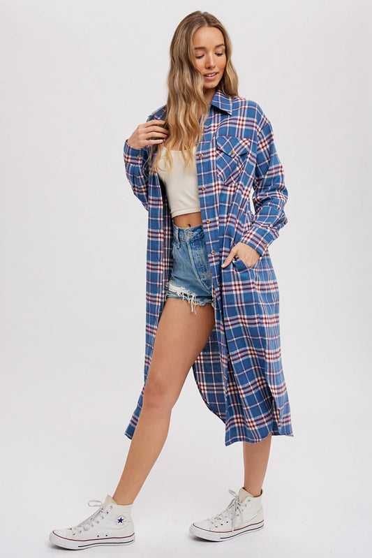 Flannel Plaid Longline Shirt