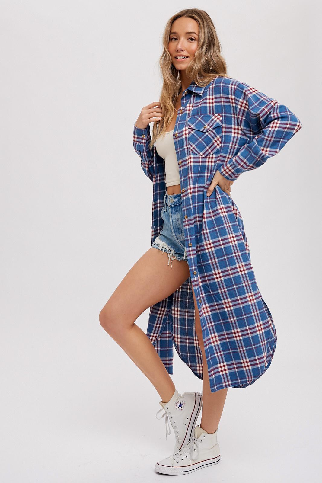 Flannel Plaid Longline Shirt