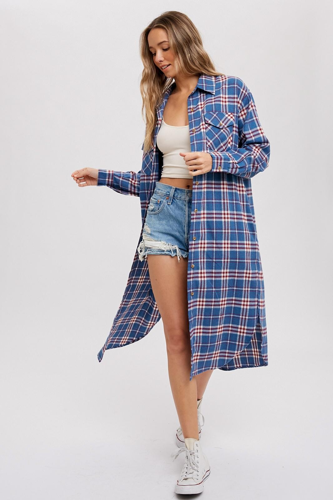 Flannel Plaid Longline Shirt