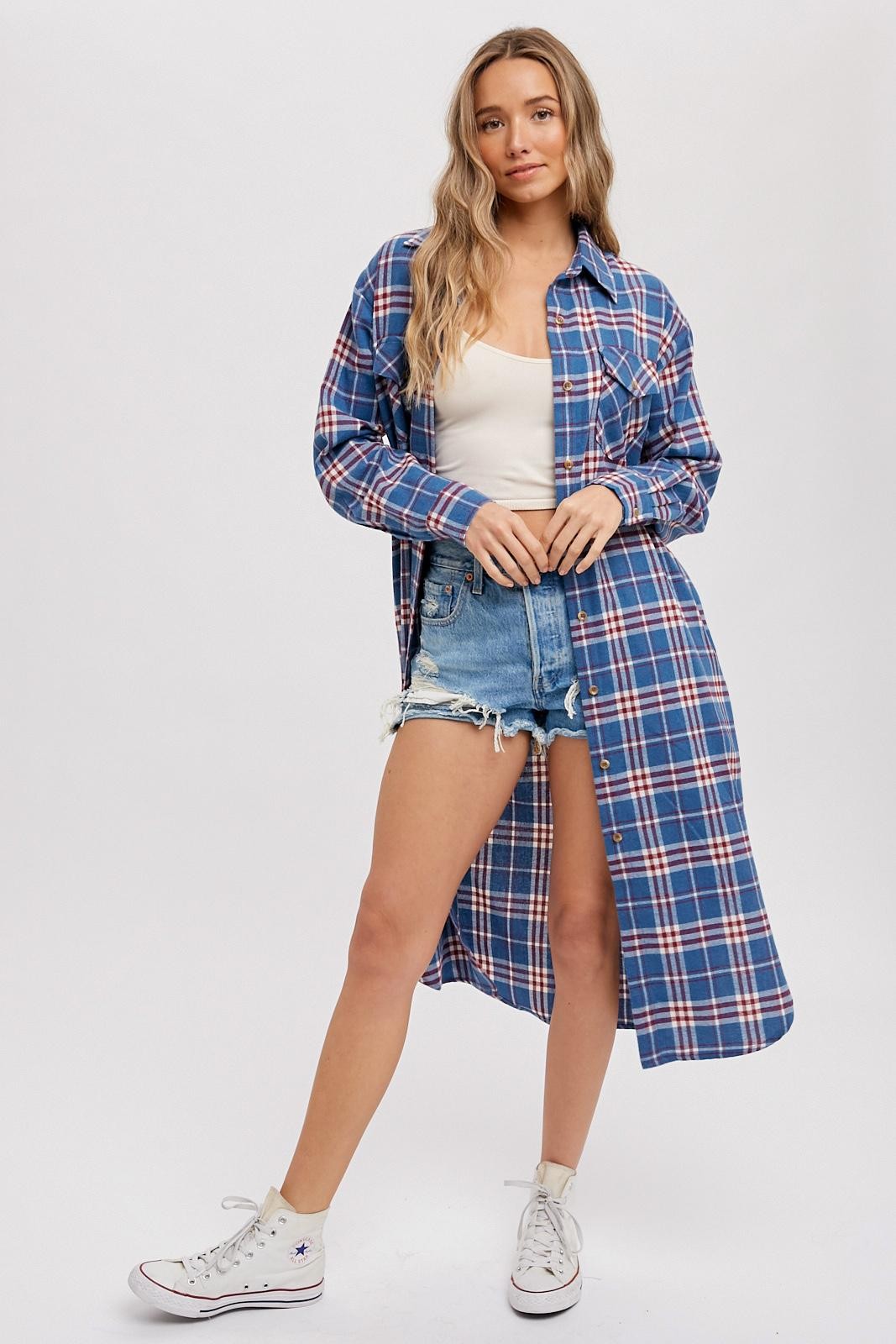 Flannel Plaid Longline Shirt