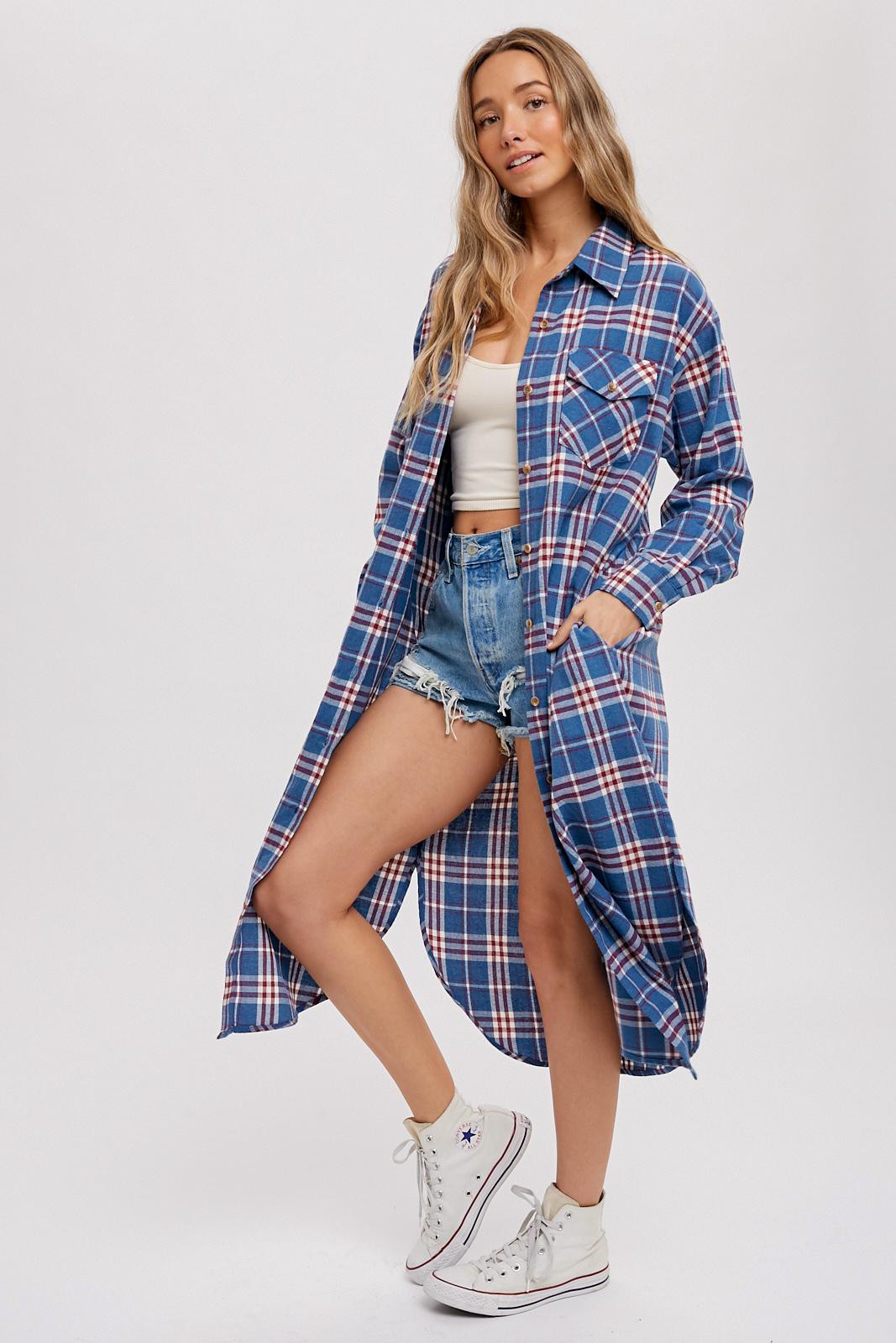 Flannel Plaid Longline Shirt