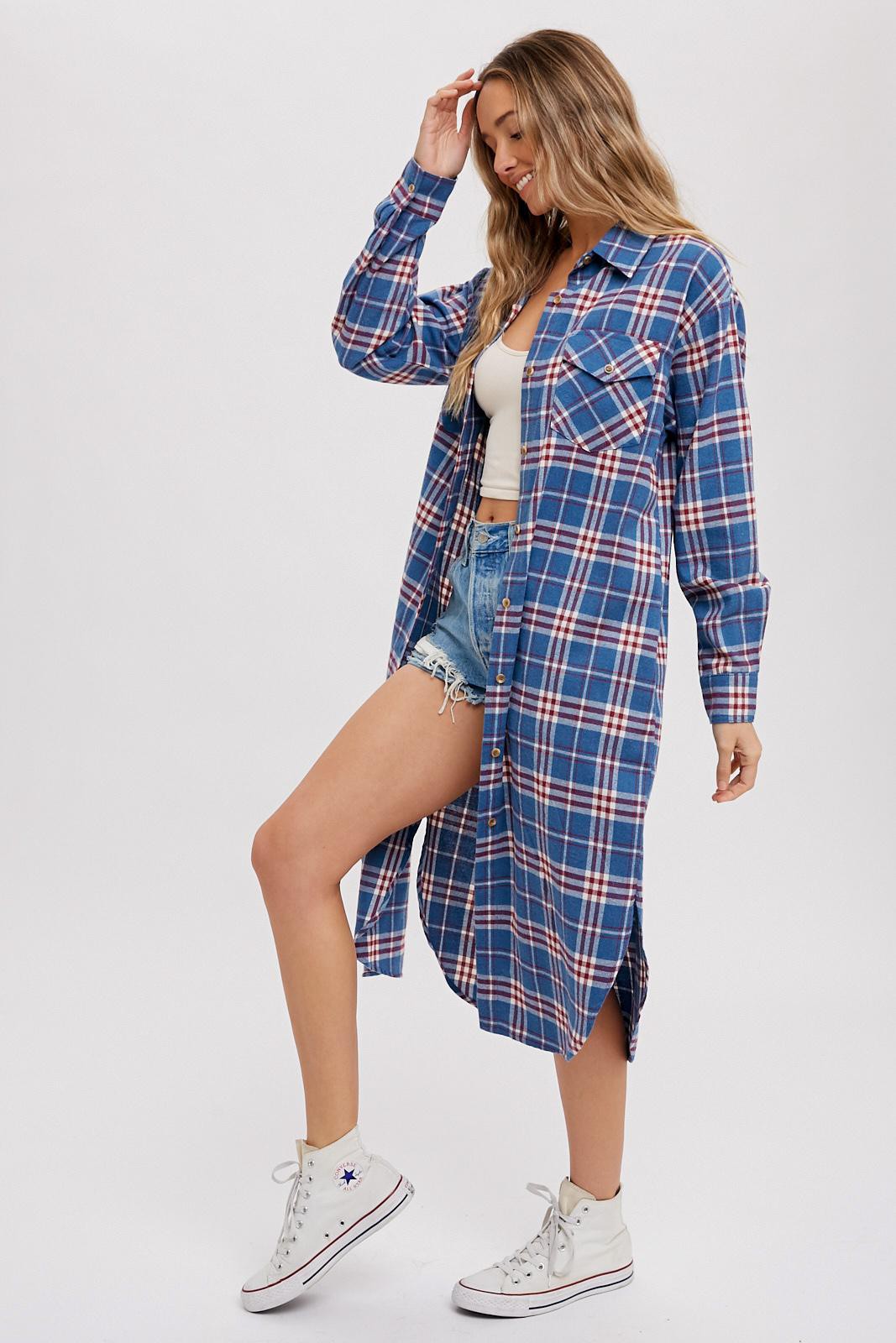 Flannel Plaid Longline Shirt