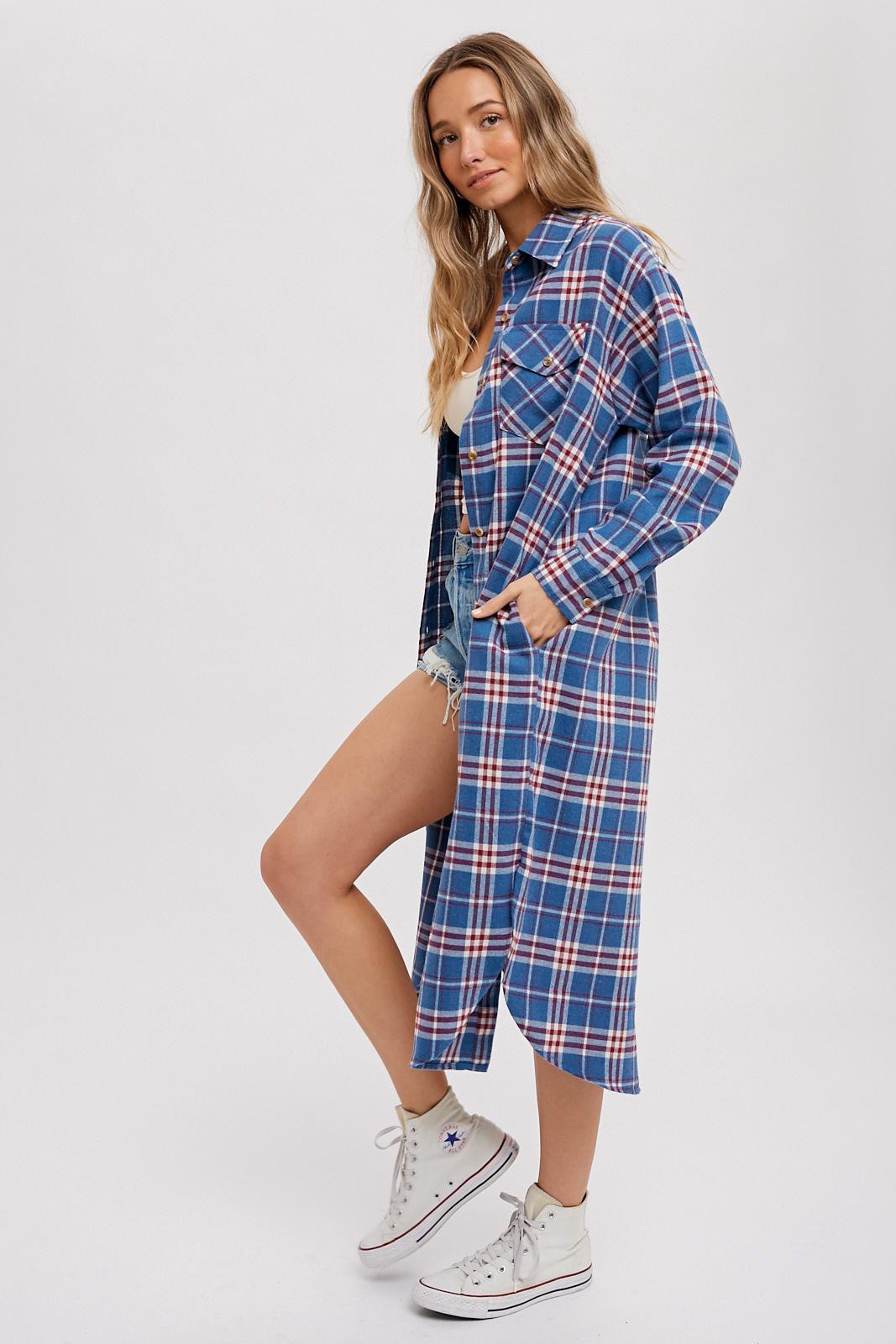 Flannel Plaid Longline Shirt