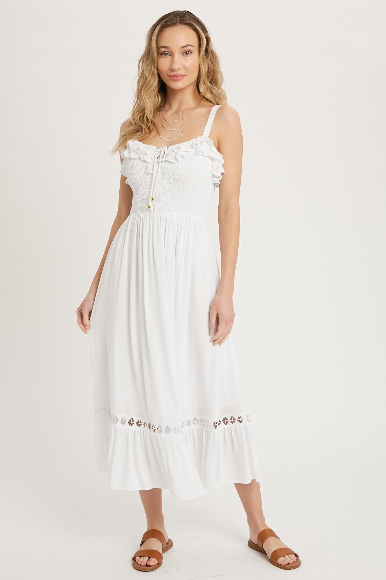 Frilled Smocked Midi Dress