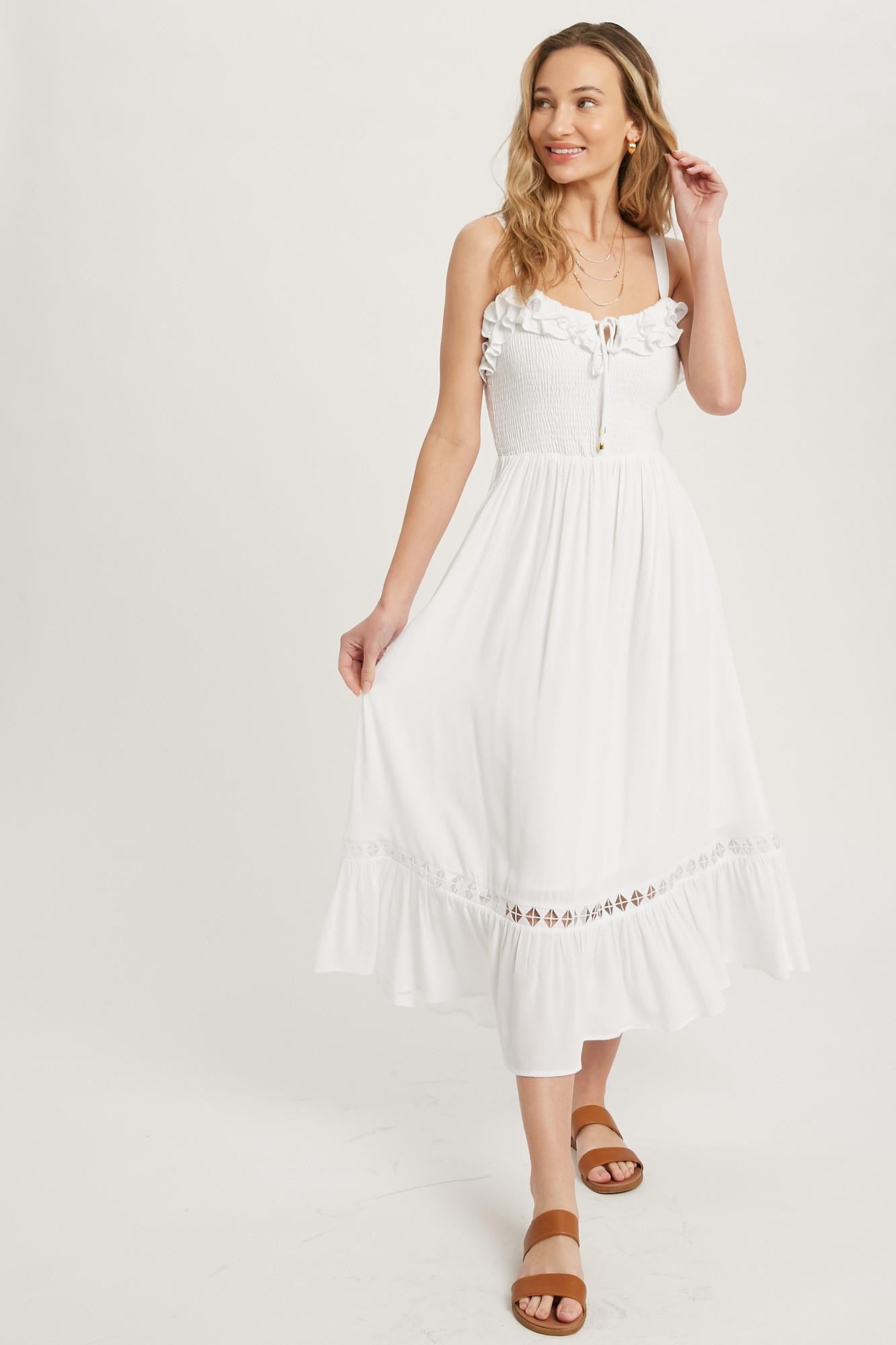 Frilled Smocked Midi Dress