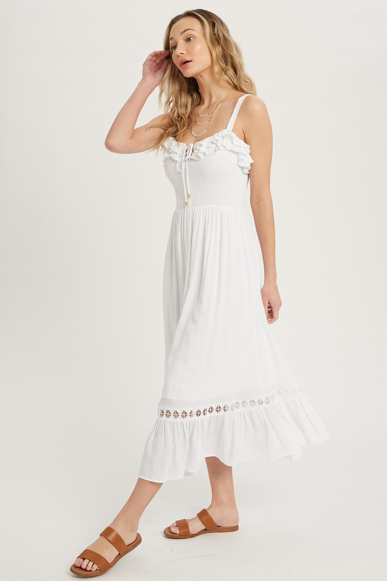 Frilled Smocked Midi Dress