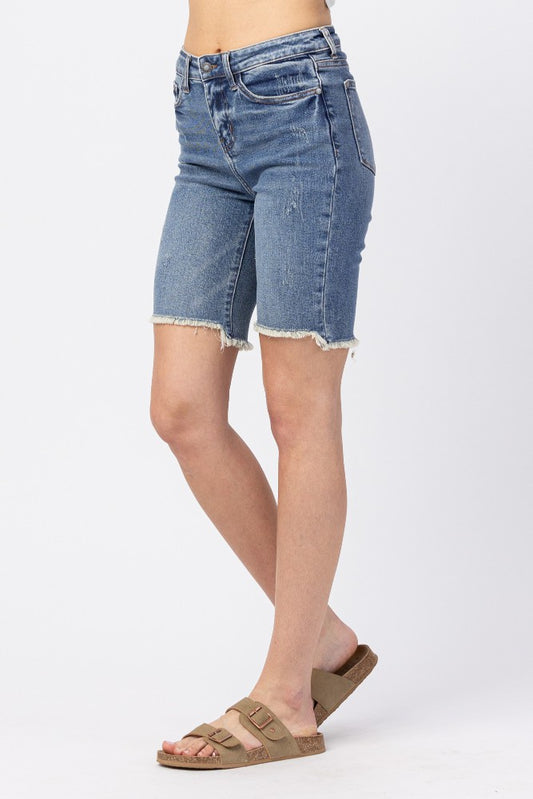 High Rise Cut Off Bermuda Shorts