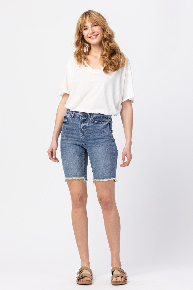 High Rise Cut Off Bermuda Shorts