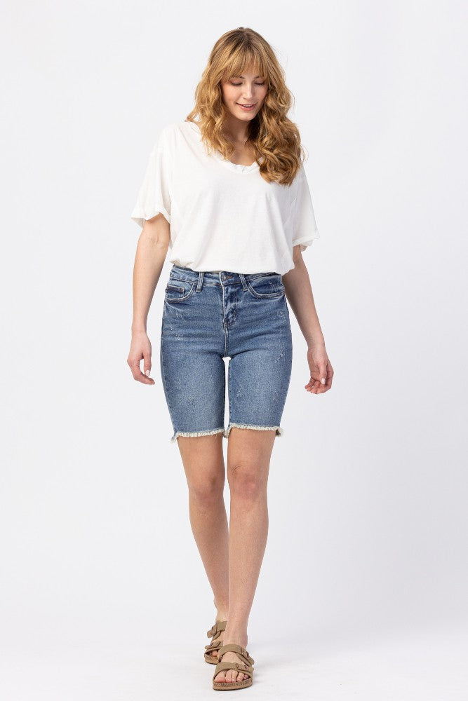 High Rise Cut Off Bermuda Shorts