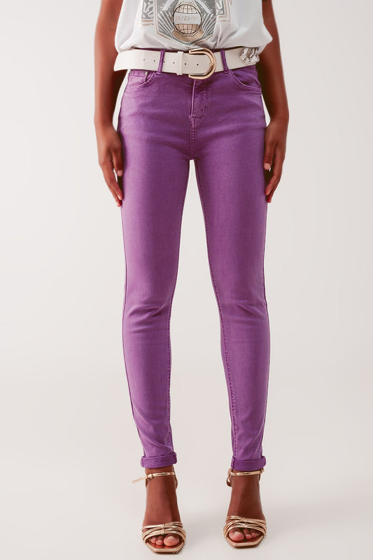 High Waisted Skinny Jean in Purple