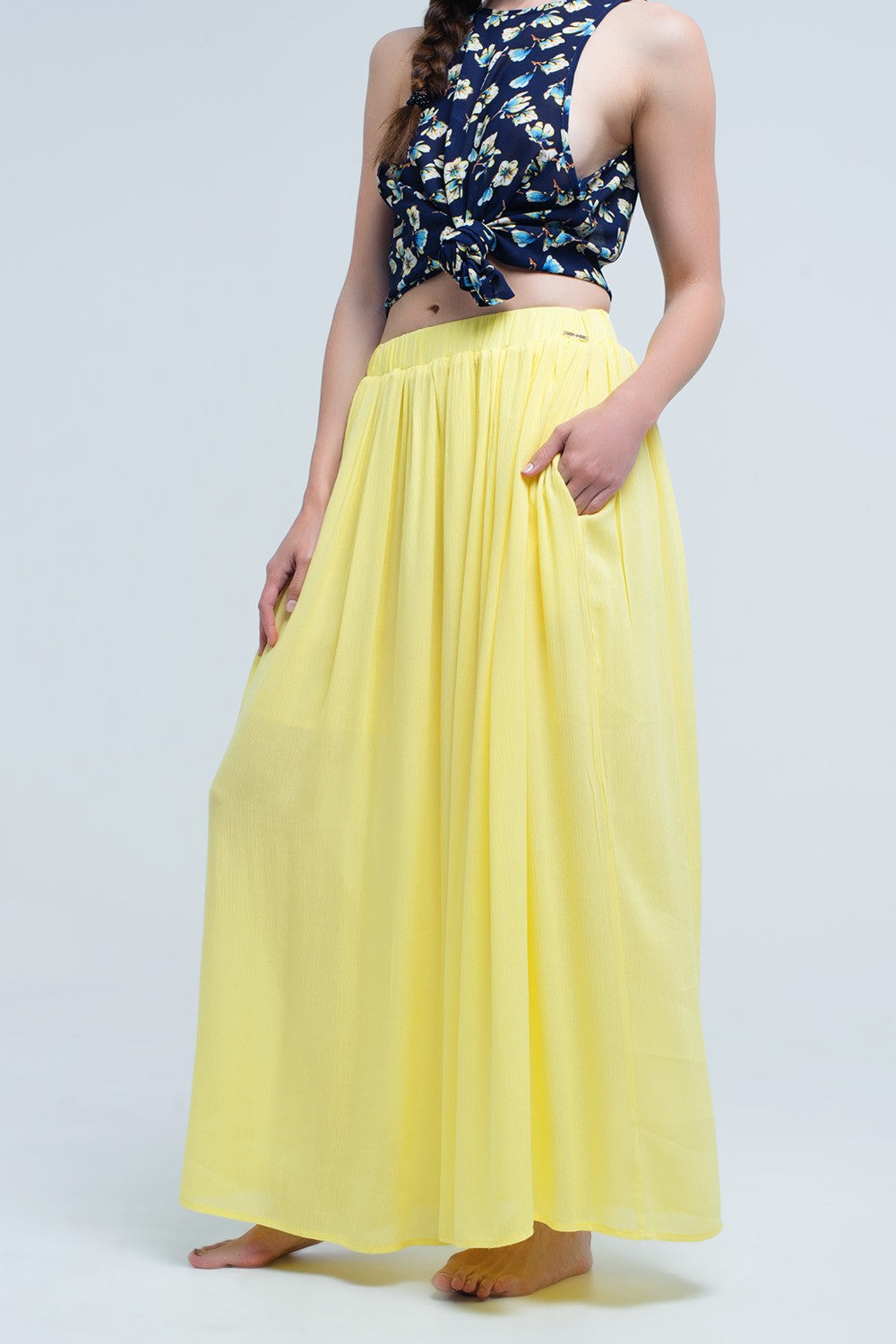 Yellow Maxi Skirt with Pockets