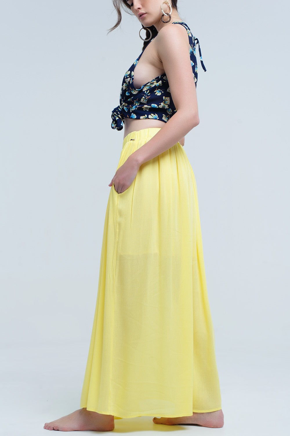 Yellow Maxi Skirt with Pockets