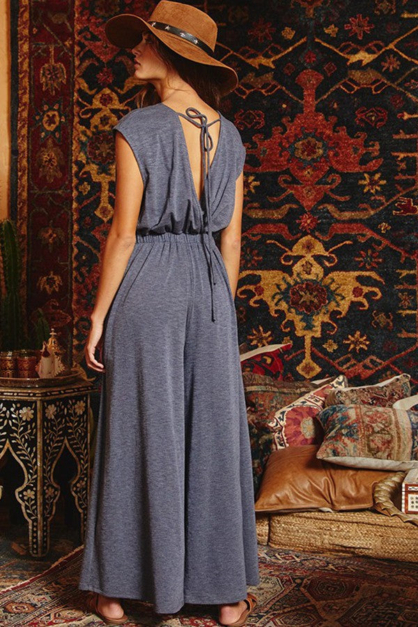 Open Front Wide Leg Jumpsuit