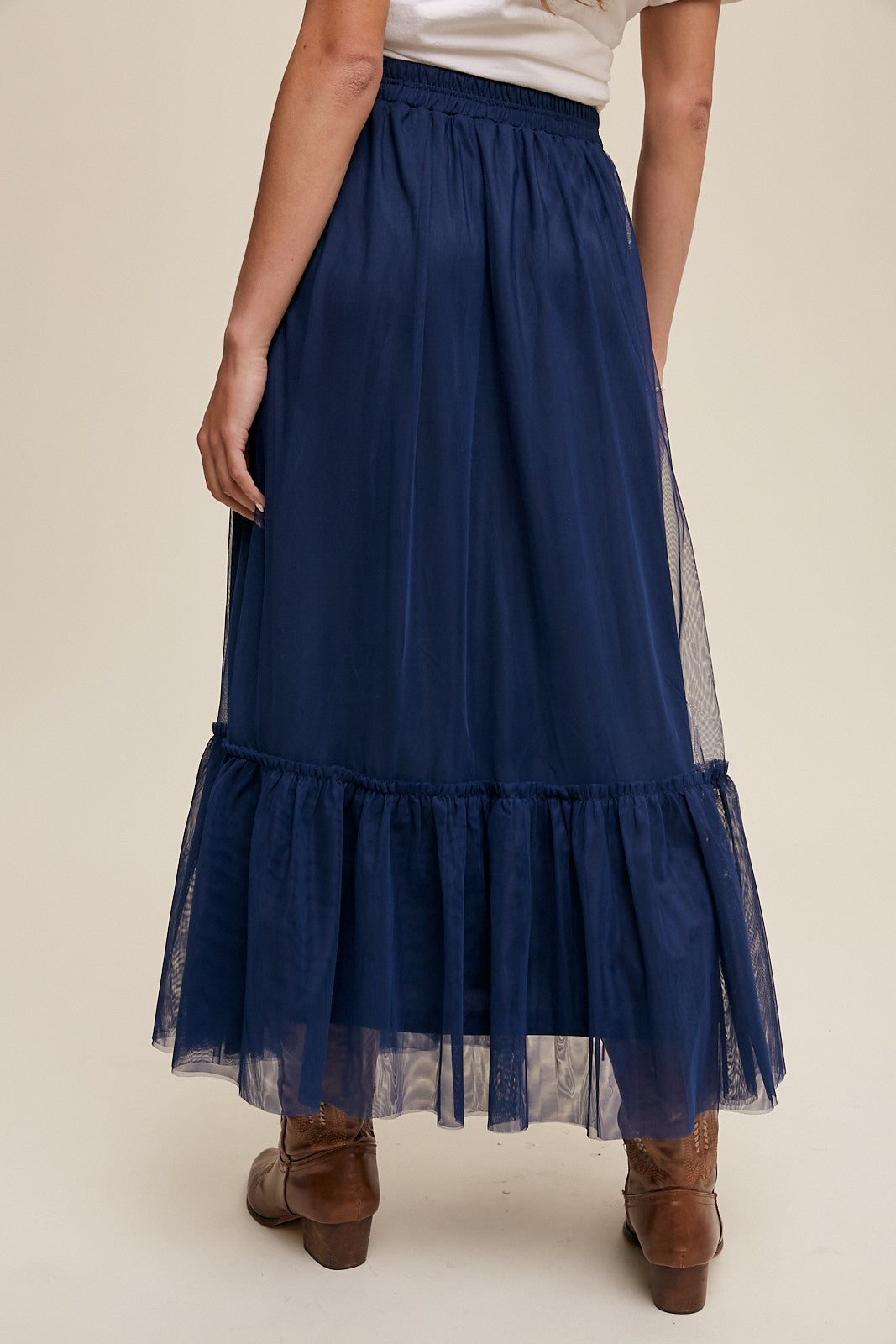 Ruffled Tulle Skirt in Navy