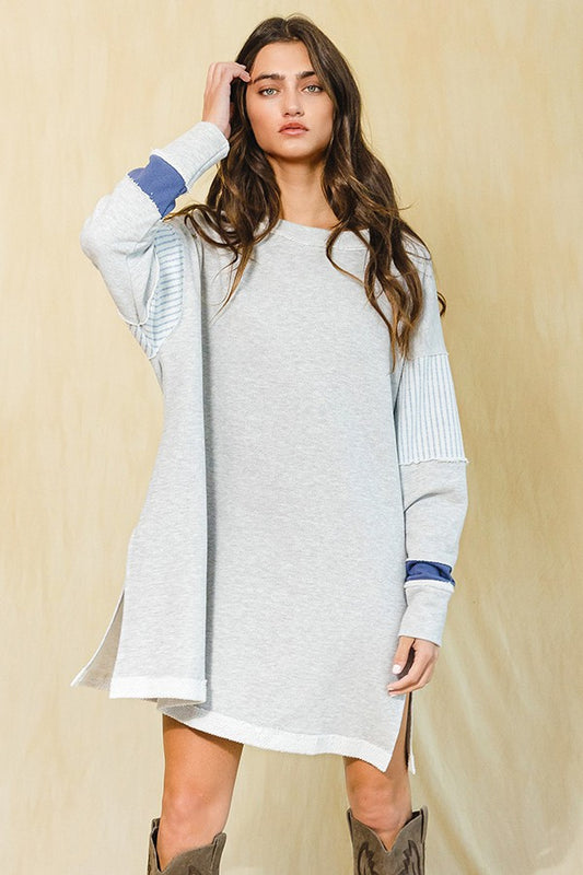 Color-block French Terry Knit Tunic Dress