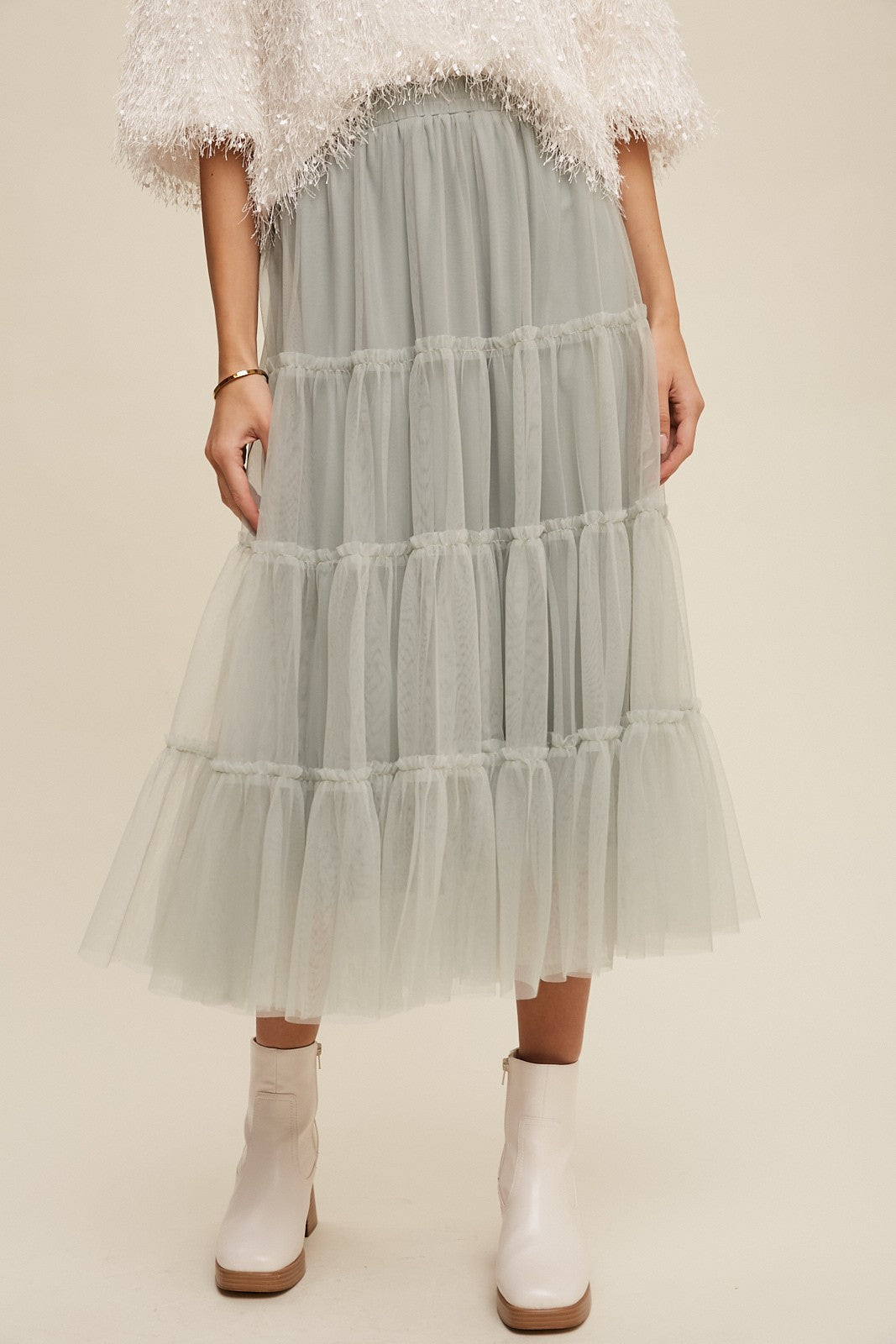 Tiered Tulle Skirt in Sage