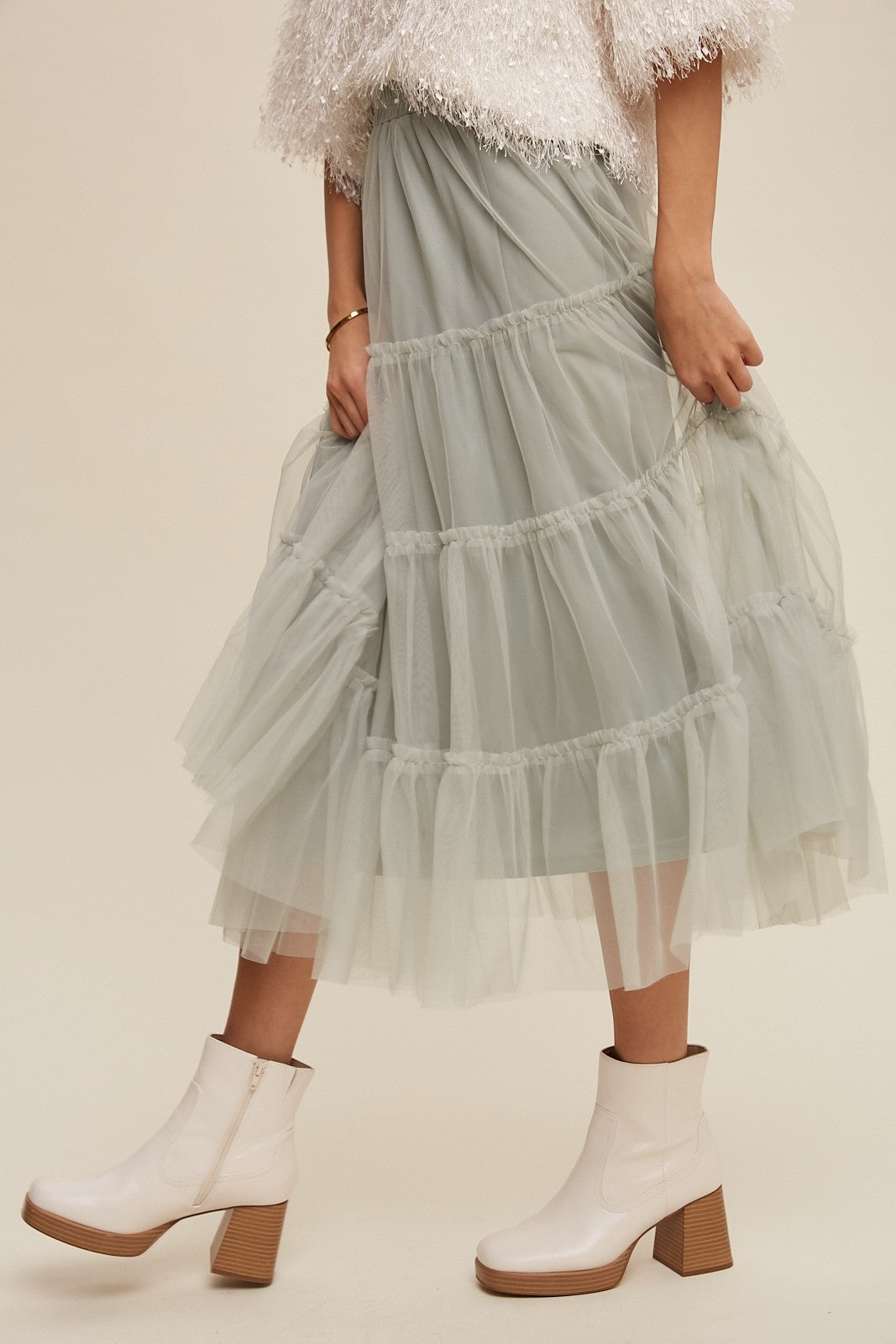 Tiered Tulle Skirt in Sage