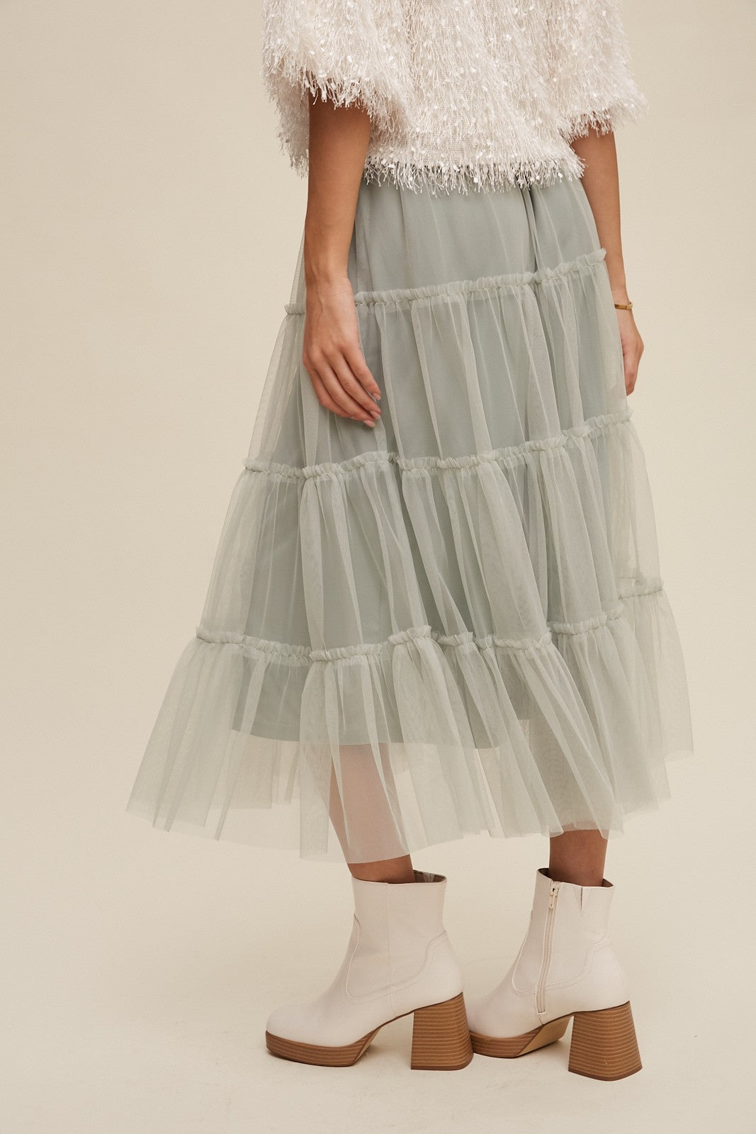 Tiered Tulle Skirt in Sage