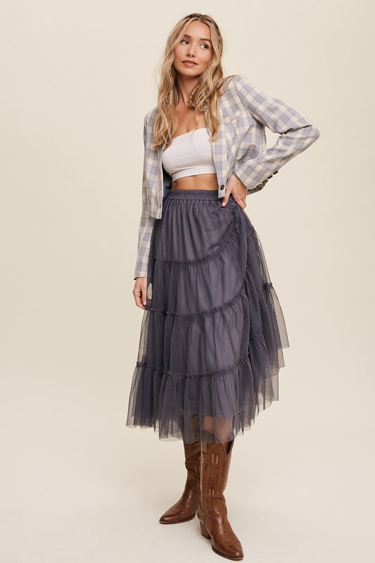 Tiered Tulle Skirt in Charcoal