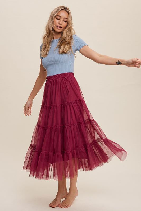 Tiered Tulle Skirt in Magenta