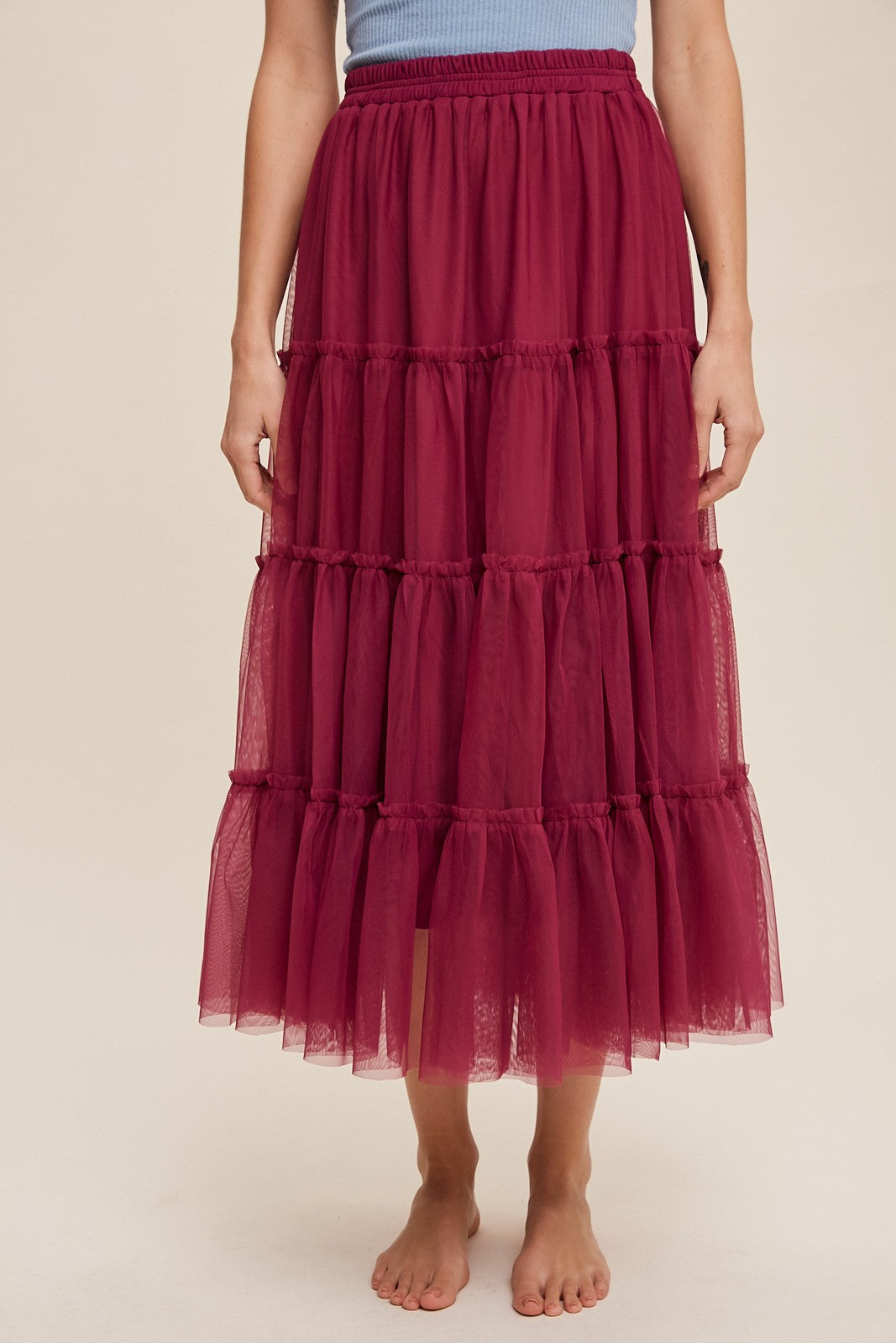 Tiered Tulle Skirt in Magenta