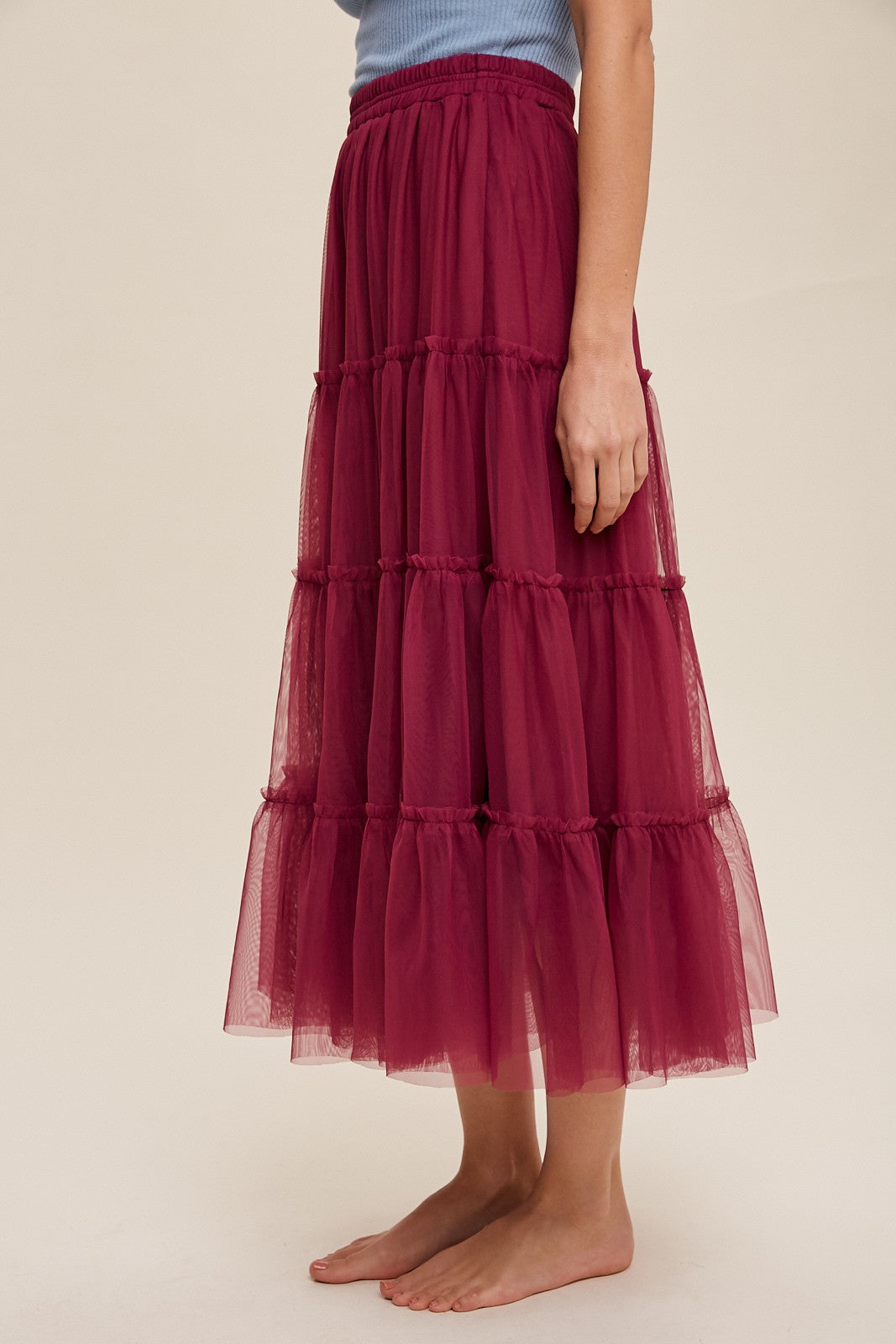 Tiered Tulle Skirt in Magenta