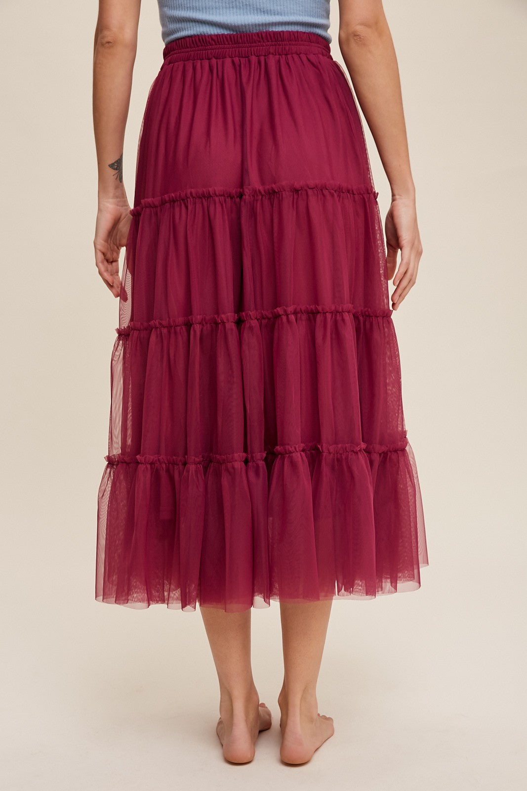 Tiered Tulle Skirt in Magenta