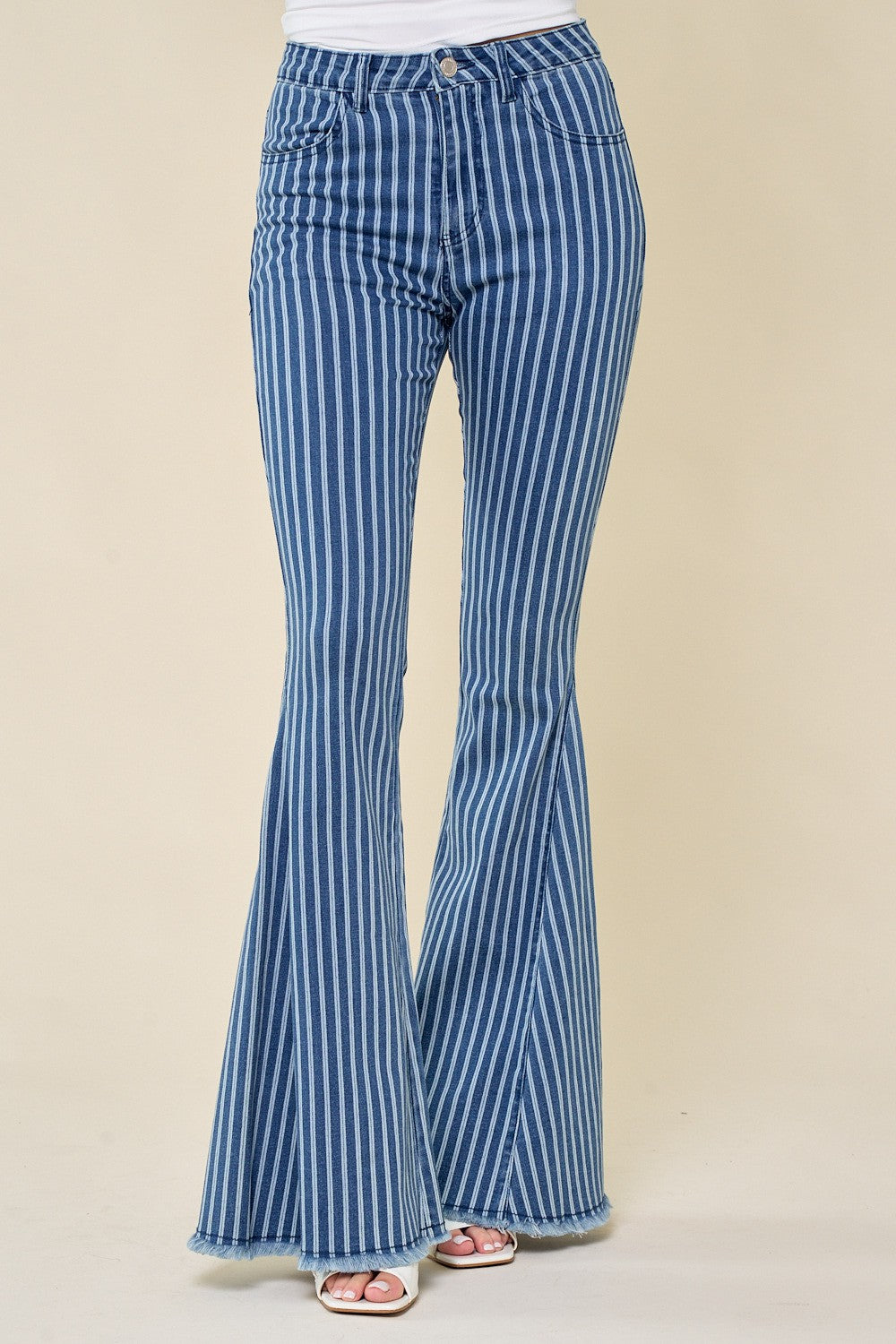 Distressed Striped Flare Denim Pants