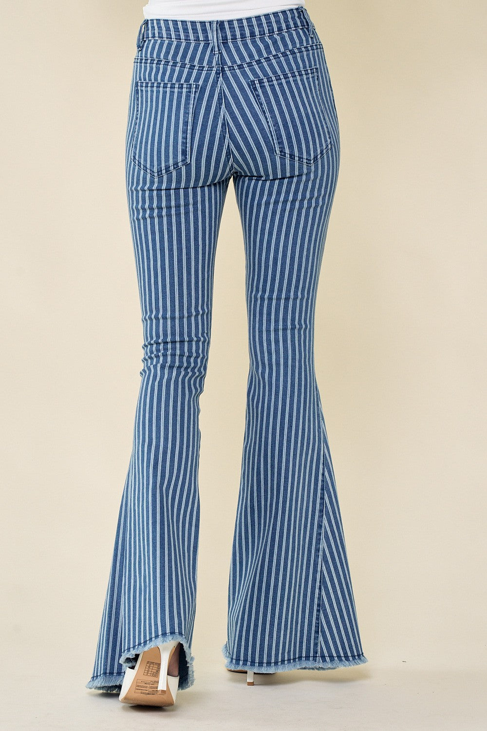 Distressed Striped Flare Denim Pants