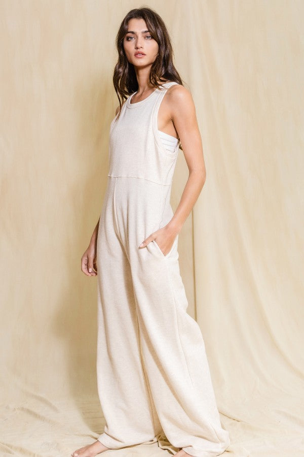 Wide Leg Jumpsuit in Oatmeal