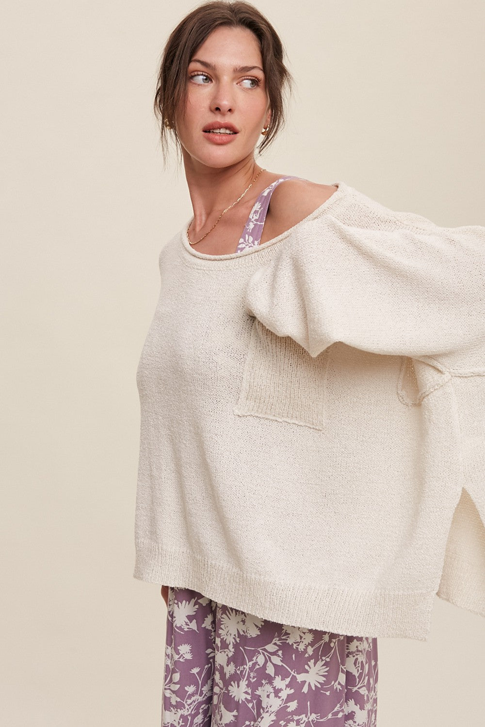 Lightweight Pullover Knit Sweater in Cream