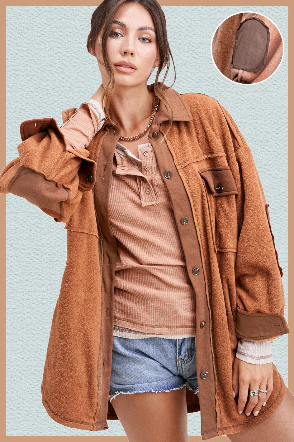 Oversized Fleece Jacket in Camel