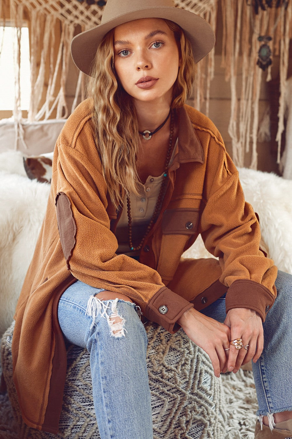 Oversized Fleece Jacket in Camel