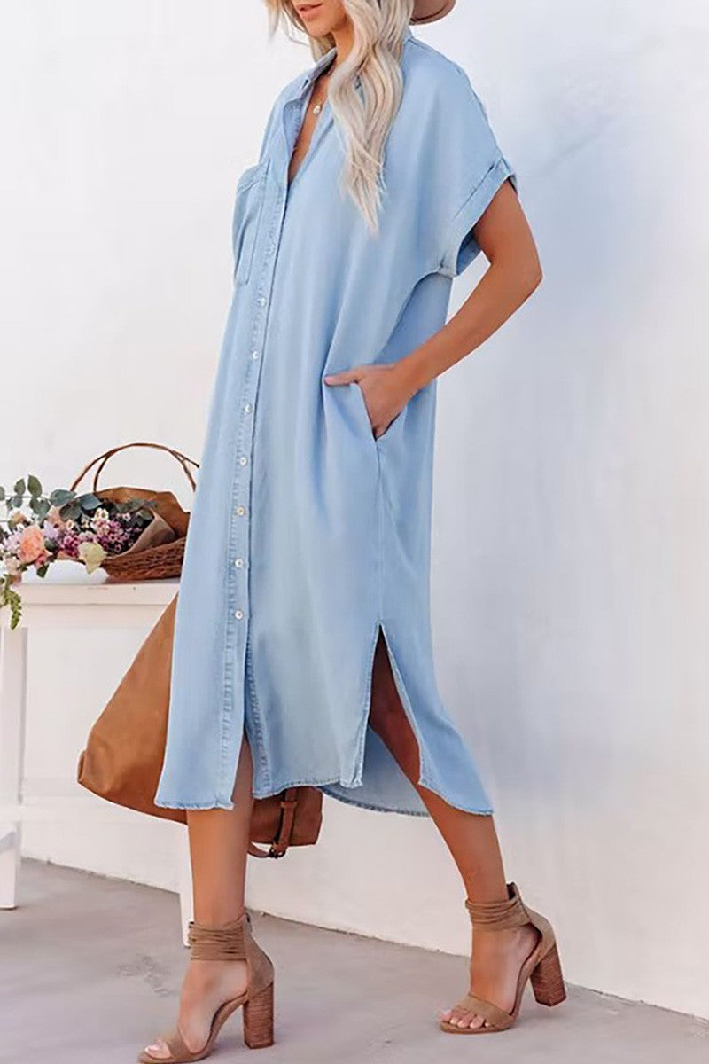 Denim Button Down Midi Dress