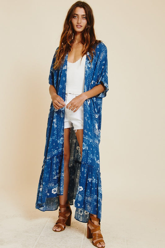 Floral Print Long Kimono